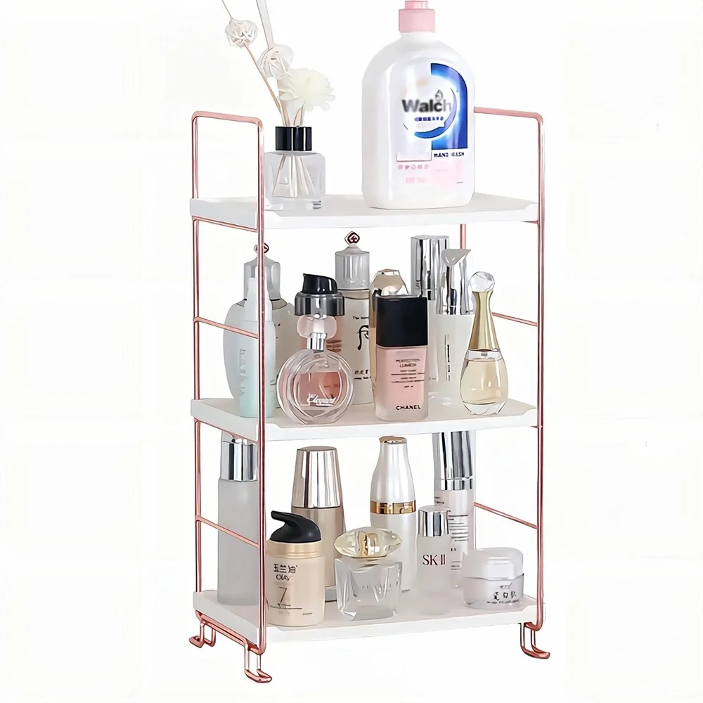 Desktop Cosmetics Storage Rack Rose Gold Bathroom Storage Shelves (3-LAYERS)